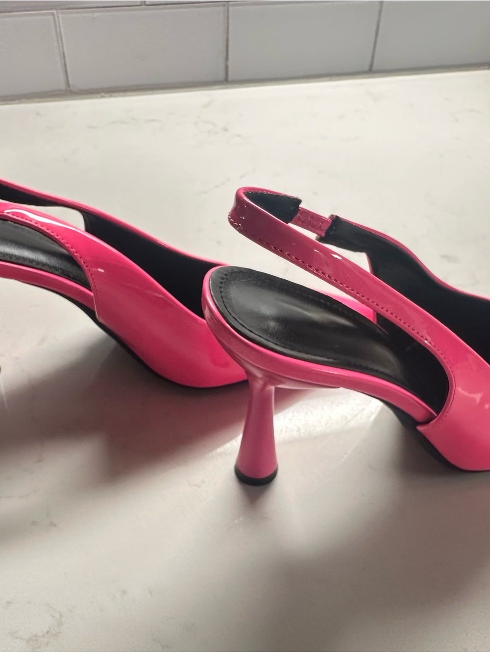 Hot Pink Patent Slingback Heels for Women - Picture 2 of 4